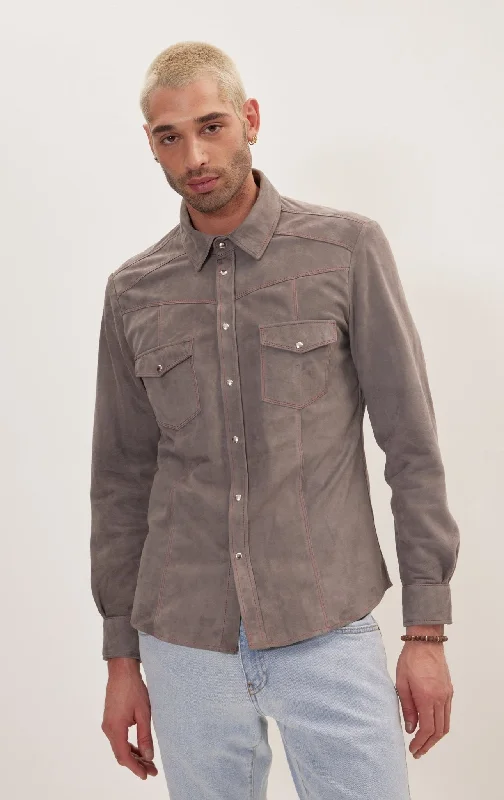 Men's Coats for City WearSuede Leather Shirt - Grey