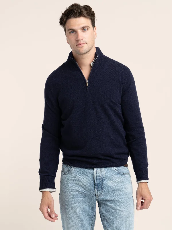 Men's Sweaters with ZippersNavy Cashmere Quarter Zip Sweater