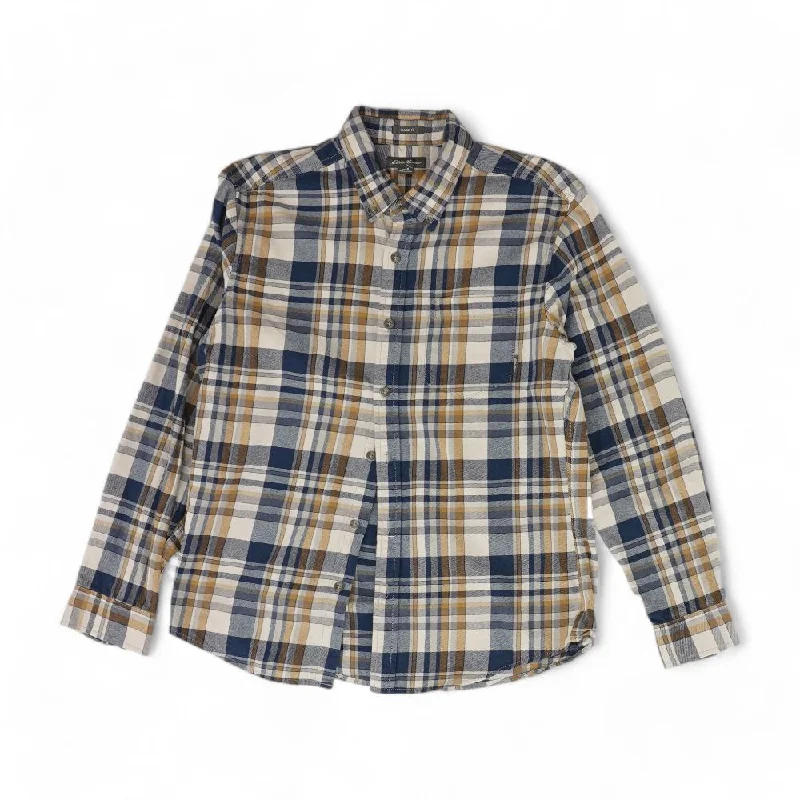 Warm Men's Fleece-Lined TopsNavy Plaid Flannel Button Down