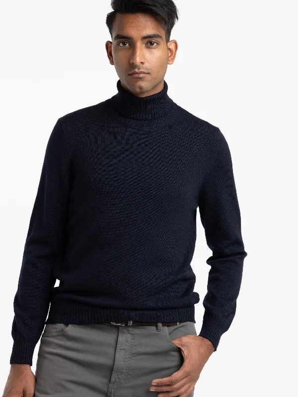 Casual Men's Pullover SweatersNavy Rollneck Sweater