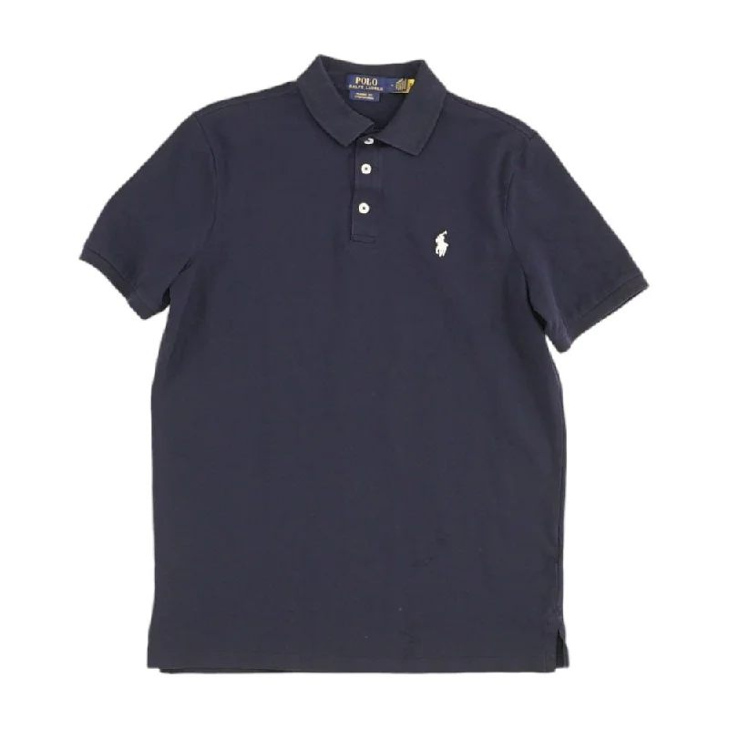 Men's Shirts with Embellished HemlinesNavy Solid Short Sleeve Polo