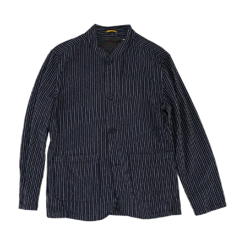 Men's Shirts with Wrinkle-Resistant FabricNavy Striped Long Sleeve Button Down