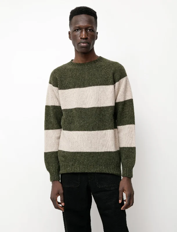 Solid-Colored Men's SweatersBlock Stripe Shetland Sweater Pine Oatmilk