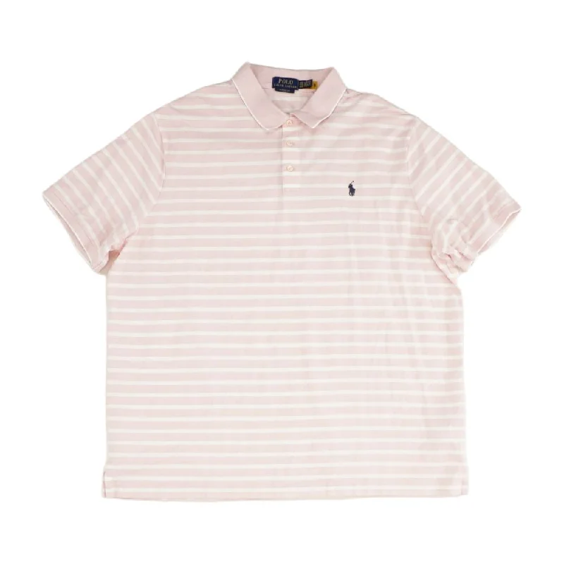 Men's Shirts with Ruffled HemlinesPink Striped Short Sleeve Polo