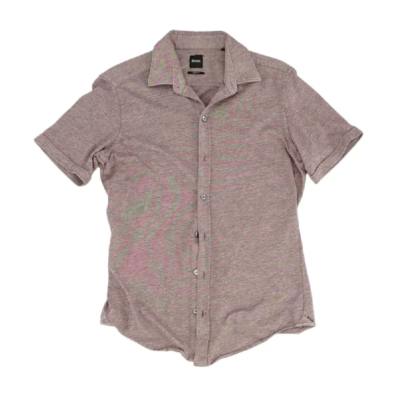 Men's Shirts with Belt AttachmentsPurple Solid Short Sleeve Button Down