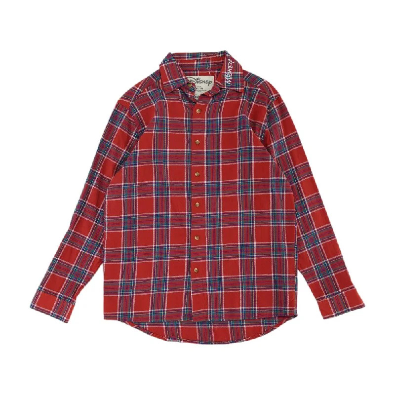 Men's Shirts with Patch PocketsRed Mickey Mouse Plaid Flannel Button Down