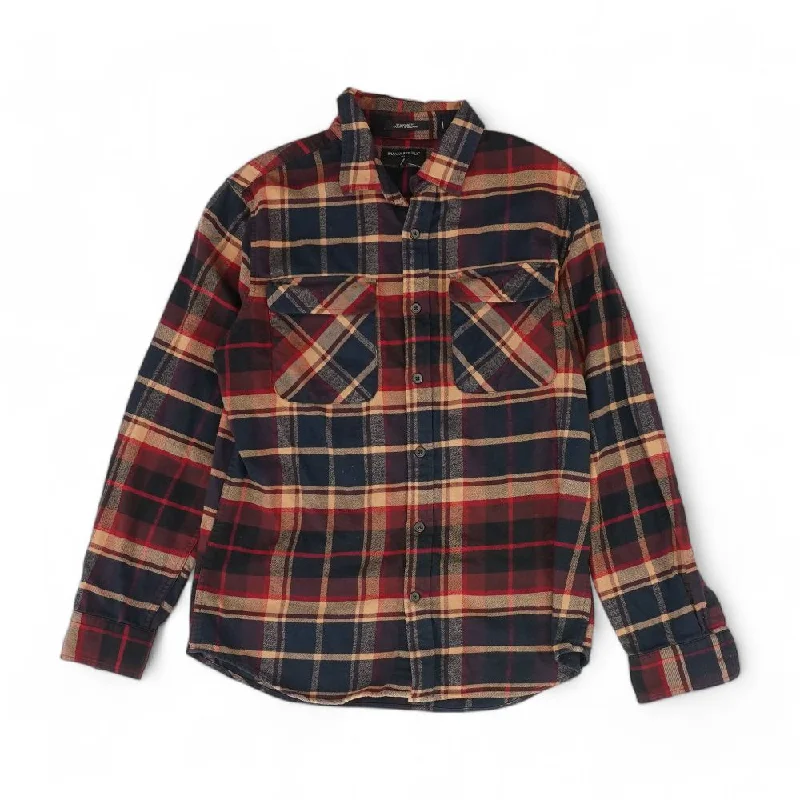 Men's Shirts with Appliquéd SleevesRed Plaid Flannel Button Down