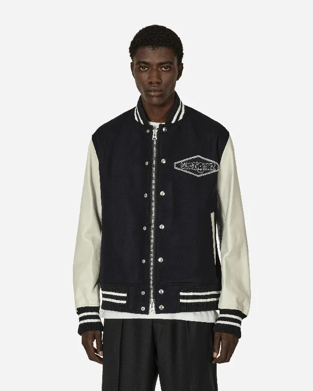 Men's Coats with ButtonsGonz Wool Melton x Leather Jacket Navy / Off White