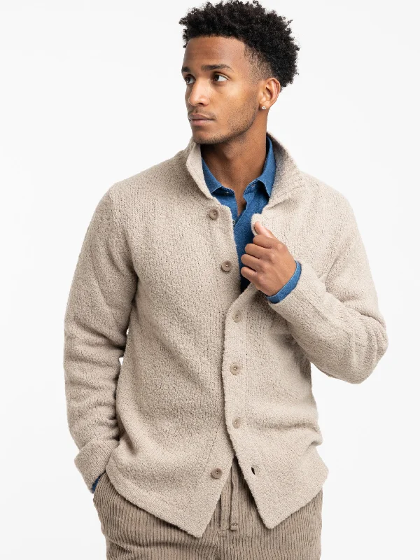 Men's Sweaters with Roll-Neck DesignsSand Wool Mockneck Cardigan