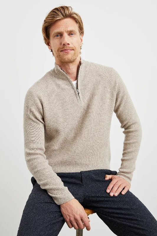 Men's Sweaters with Embroidered DesignsSTARK QUARTER ZIP - OAT MELANGE