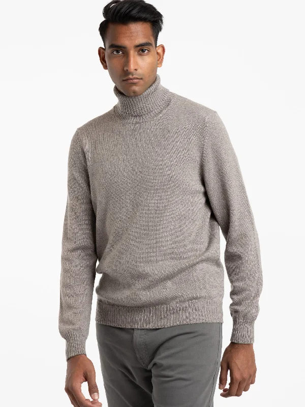 Men's Sweaters with Dropped ShouldersTaupe Brown Rollneck Sweater