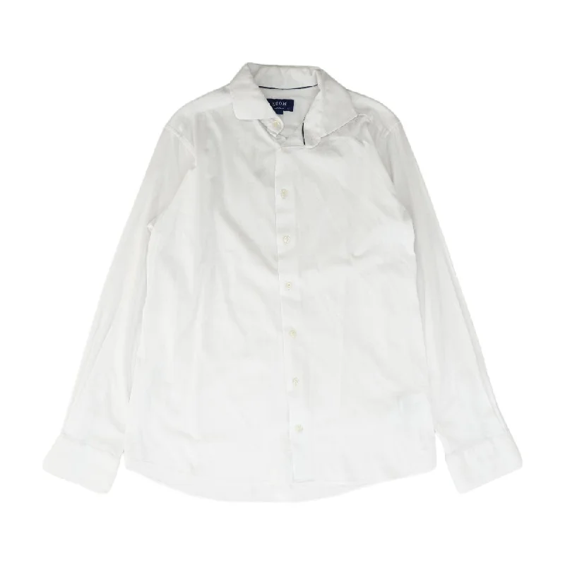 Men's Shirts with Contrast StitchingWhite Solid Long Sleeve Button Down