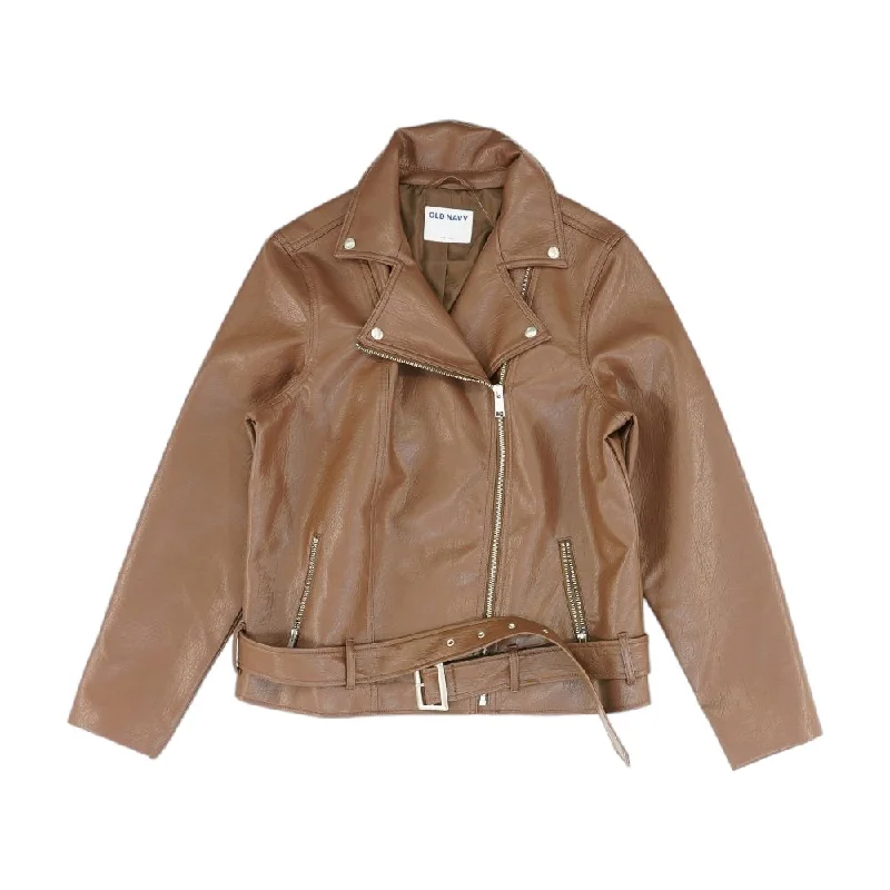 Men's Coats with Down InsulationBrown Solid Faux Leather Jacket