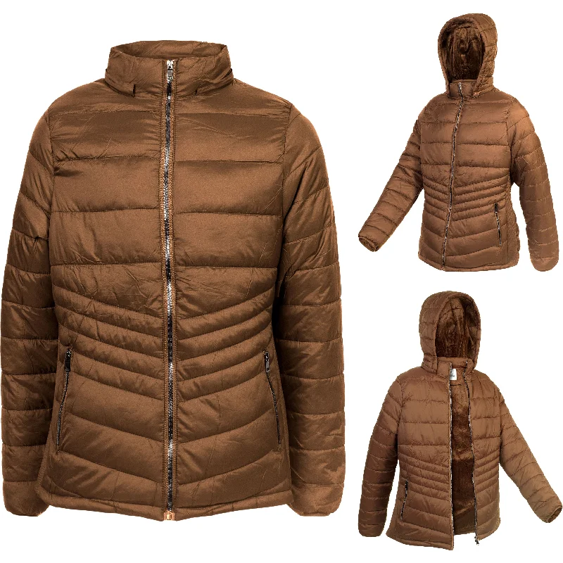 Weather-Resistant Men's CoatsWomen's Soft Camel Puffer Wholesale Coats in Assorted Plus Sizes - Bulk Case of 12 Jackets