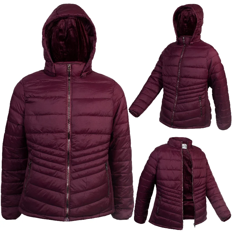 High-Quality Men's Duffle CoatsWomen's Wine Soft Puffer Wholesale Coats in Assorted Plus Sizes - Bulk Case of 12 Jackets