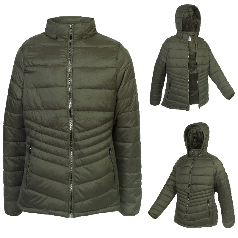 Casual Men's Bomber JacketsWomen's Olive Soft Puffer Wholesale Coats in Assorted Plus Sizes - Bulk Case of 12 Jackets