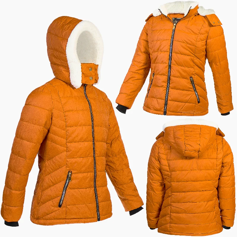 Designer Men's OvercoatsWomen's Warm Wholesale Puffer Coats in Orange in Assorted Sizes - Bulk Case of 12 Winter Jackets