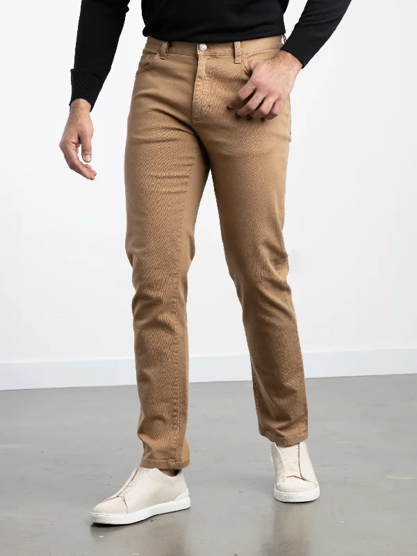 Men's Elastic-Waisted Pants for Easy MovementDark Beige Stretch Roccia Jeans