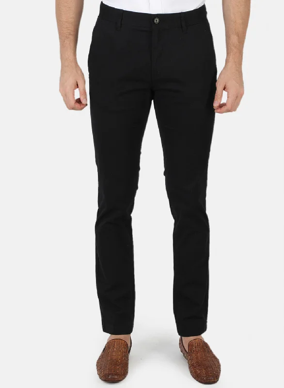 Men's High-Waisted Pants for a Retro StyleMen Black Solid Trouser