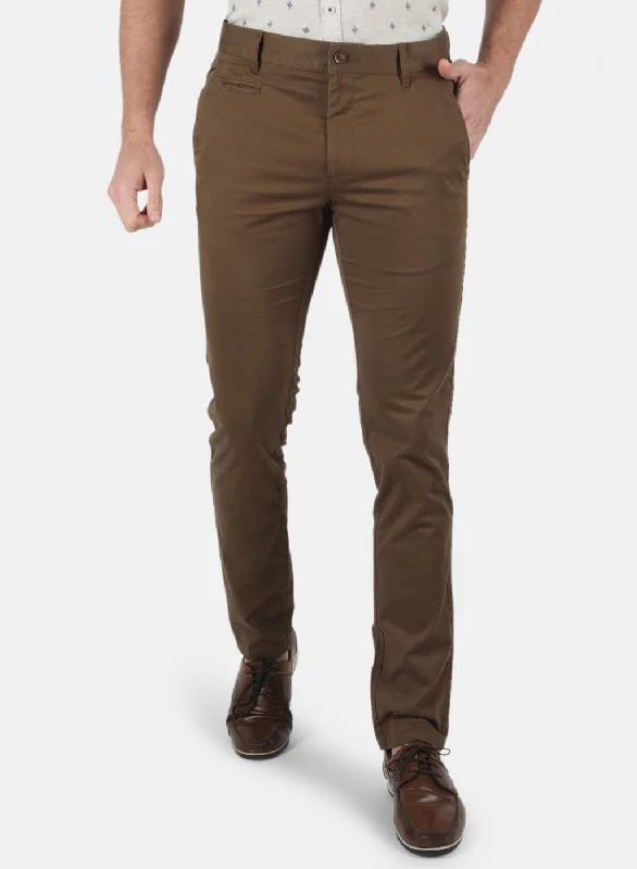 Men's Pants with Hidden ButtonsMen Brown Smart Fit Trouser