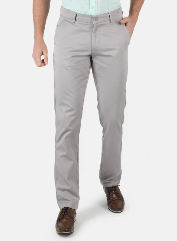 Men's Pants with Functional PocketsMen Grey Regular Fit Trouser