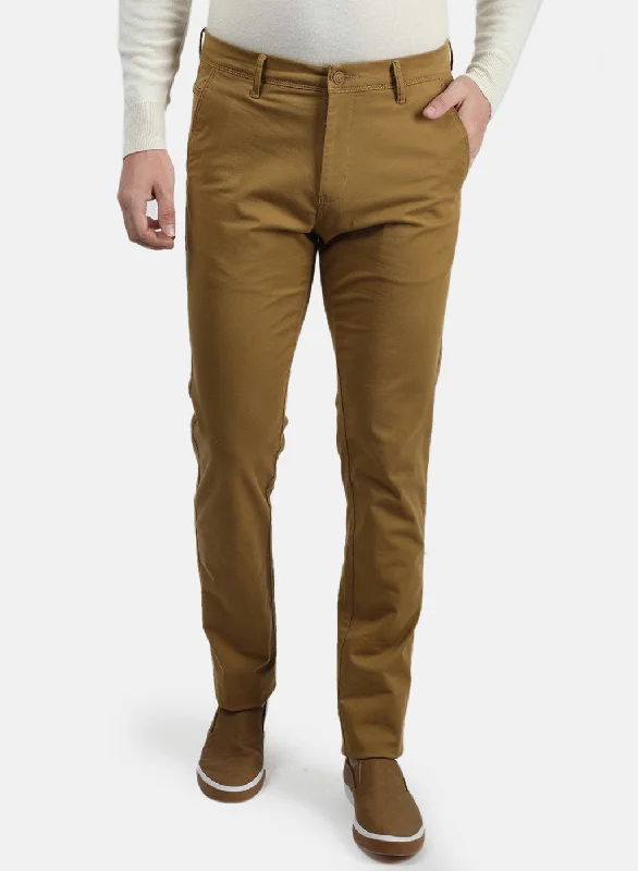 Men's Pants with Contrast WaistbandsMen Khaki Plain Trouser